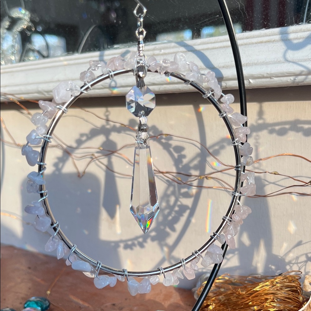 Rose quartz good energy sun catcher hand made